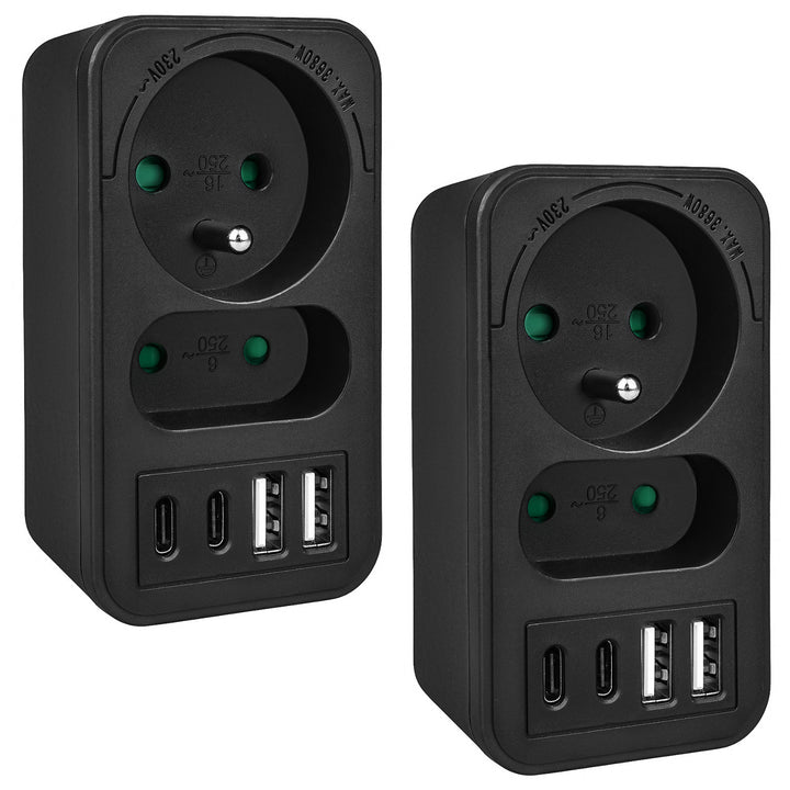 Toma de corriente Maclean x2 + 4xUSB, divisor con 2 tomas, 2xUSB A, 2xUSB C PD 20W, 1x16A + 1x6A, MCE249 F/B, 2 piezas