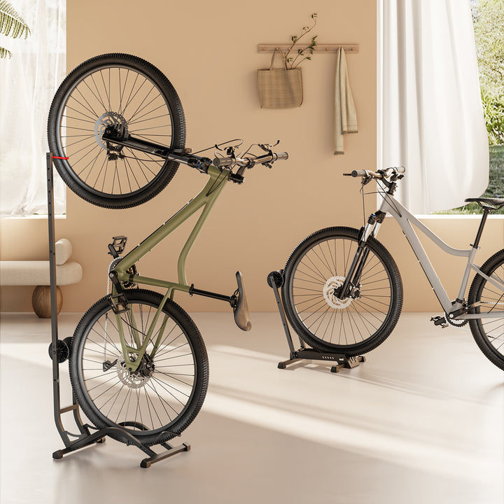 Soporte de suelo para bicicletas Maclean, independiente, horizontal/vertical, para almacenamiento, acero, carga máxima de 35 kg, MC-170