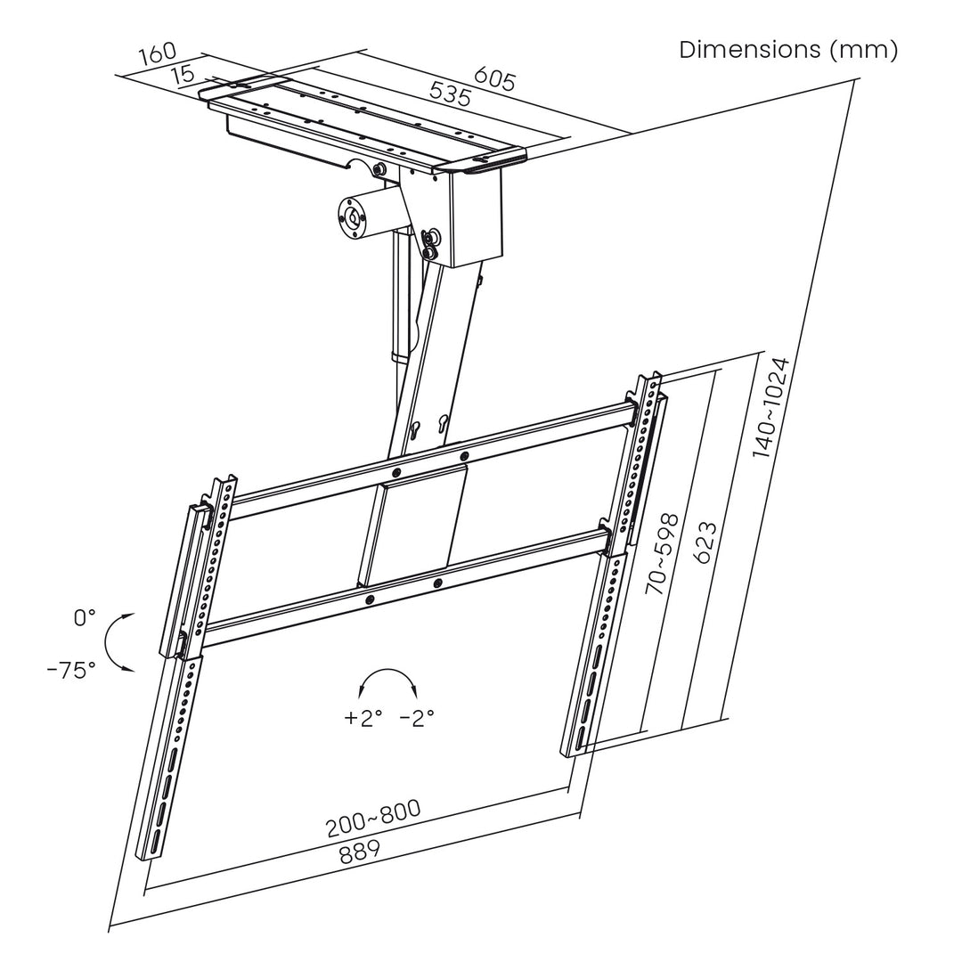 Soporte eléctrico para televisor Maclean, de techo, compatible con Tuya, VESA máx. 800x400, para televisores de 43-86", máx. 55 kg, MC-176 T