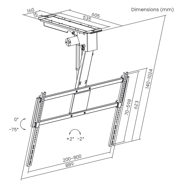 Soporte eléctrico para televisor Maclean, de techo, compatible con Tuya, VESA máx. 800x400, para televisores de 43-86", máx. 55 kg, MC-176 T