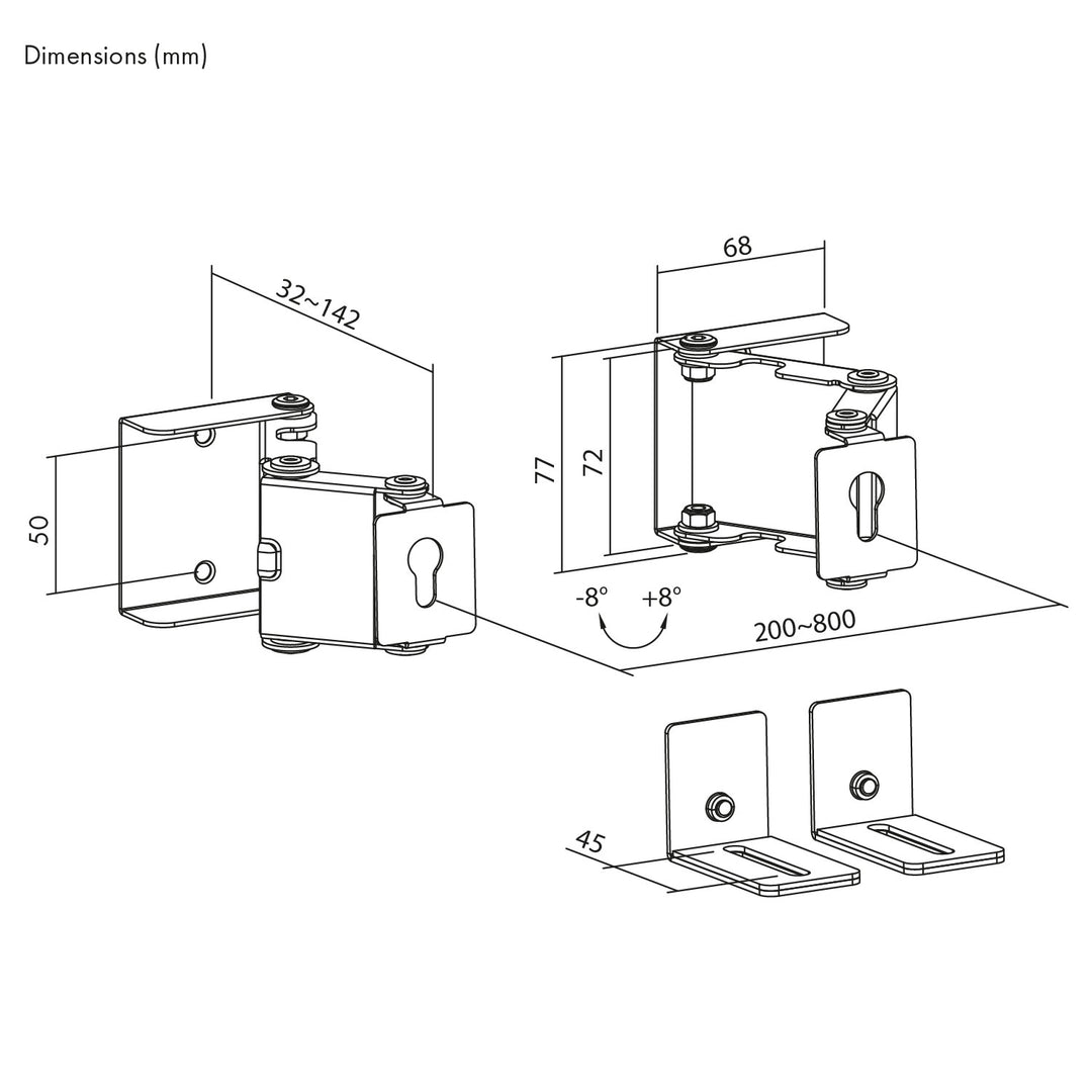 Soporte / colgador de pared para barra de sonido Maclean, ajuste del ángulo de +8° a -8°, carga máxima de 10 kg, fabricado en acero, MC-177