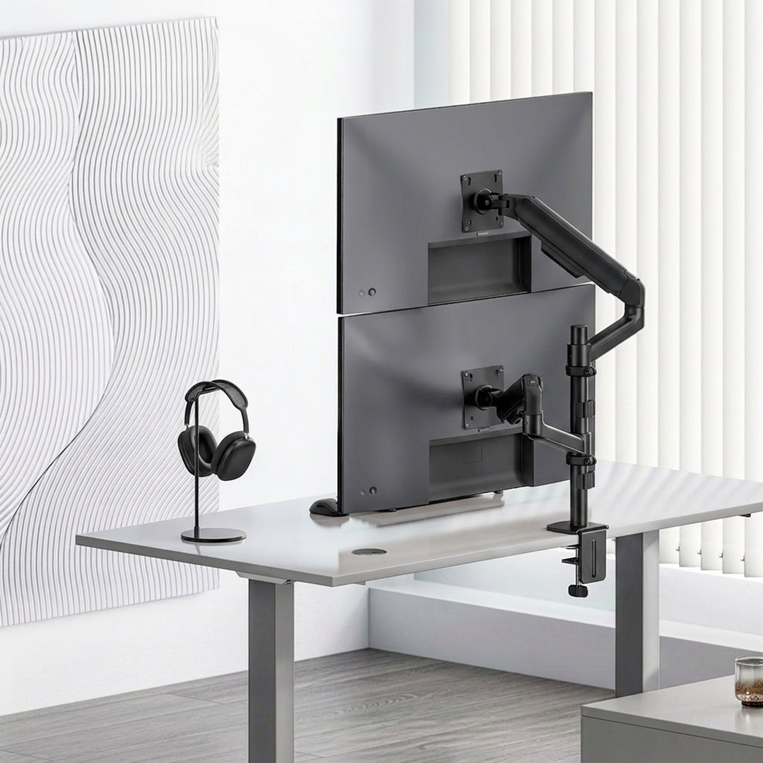 Soporte / colgador para 2 monitores Ergo Office, resorte de gas, 17"-32", 1-10 kg, negro mate, ER-692 B
