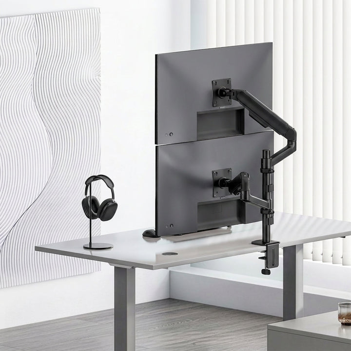 Soporte / colgador para 2 monitores Ergo Office, resorte de gas, 17"-32", 1-10 kg, negro mate, ER-692 B