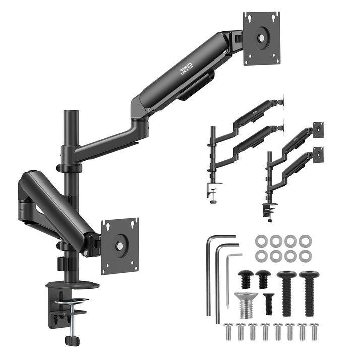 Soporte / colgador para 2 monitores Ergo Office, resorte de gas, 17"-32", 1-10 kg, negro mate, ER-692 B