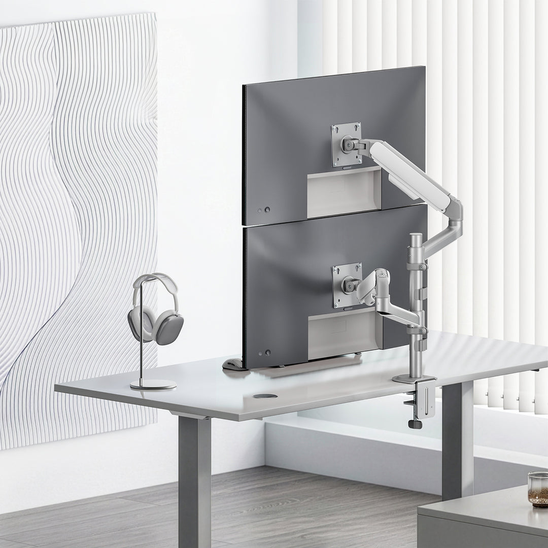 Soporte / colgador para 2 monitores Ergo Office, resorte de gas, 17"-32", 1-10 kg, blanco mate, ER-692 W