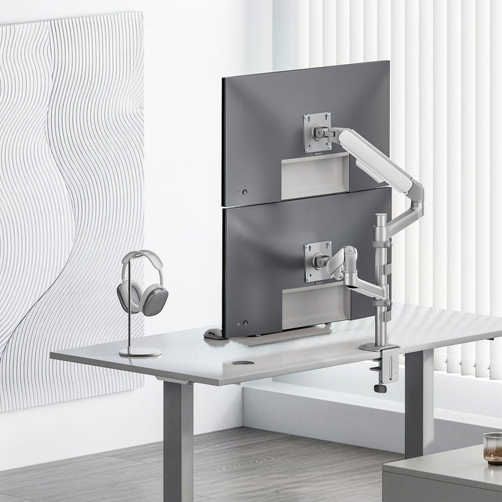 Soporte / colgador para 2 monitores Ergo Office, resorte de gas, 17"-32", 1-10 kg, blanco mate, ER-692 W