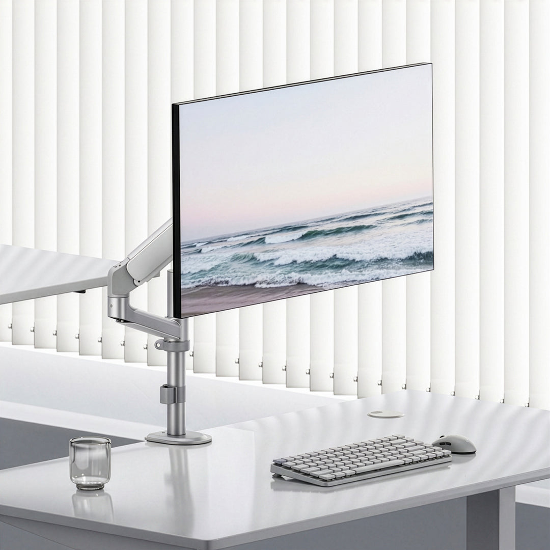 Soporte / colgador para monitor Ergo Office, resorte de gas, 17"-32", 1-10 kg, blanco mate, VESA máx. 100x100, ER-691 W