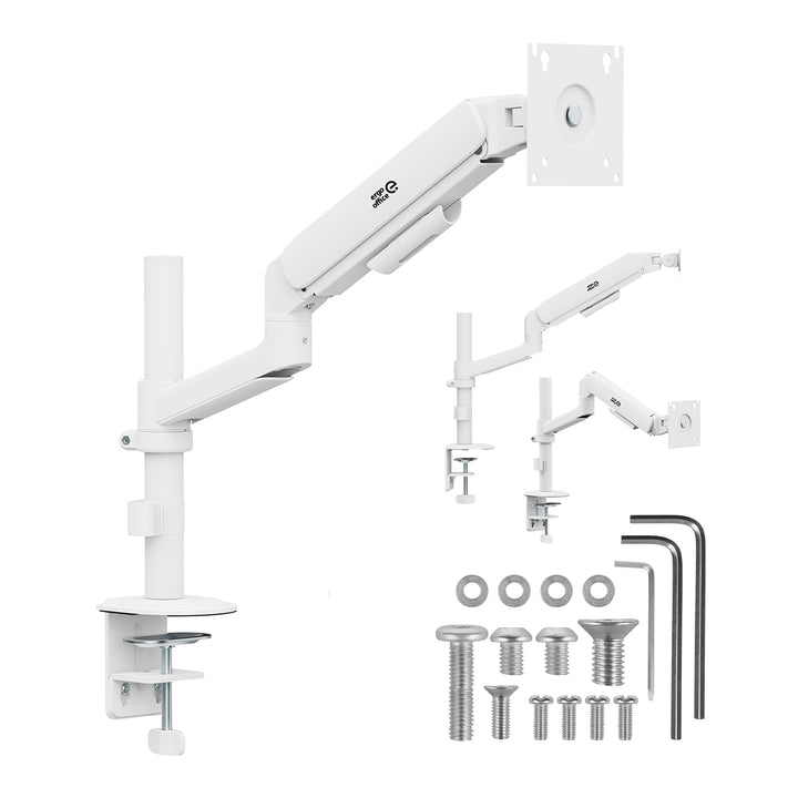 Soporte / colgador para monitor Ergo Office, resorte de gas, 17"-32", 1-10 kg, blanco mate, VESA máx. 100x100, ER-691 W