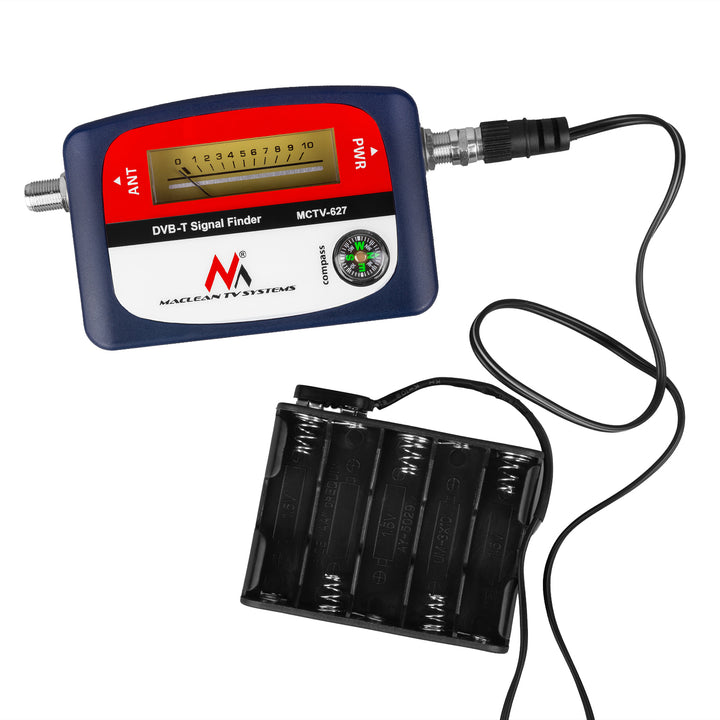 Medidor de TV DVB-T Maclean, maletín, cable de 25 cm F-F, MCTV-627 + 10 pilas AA Varta Industrial