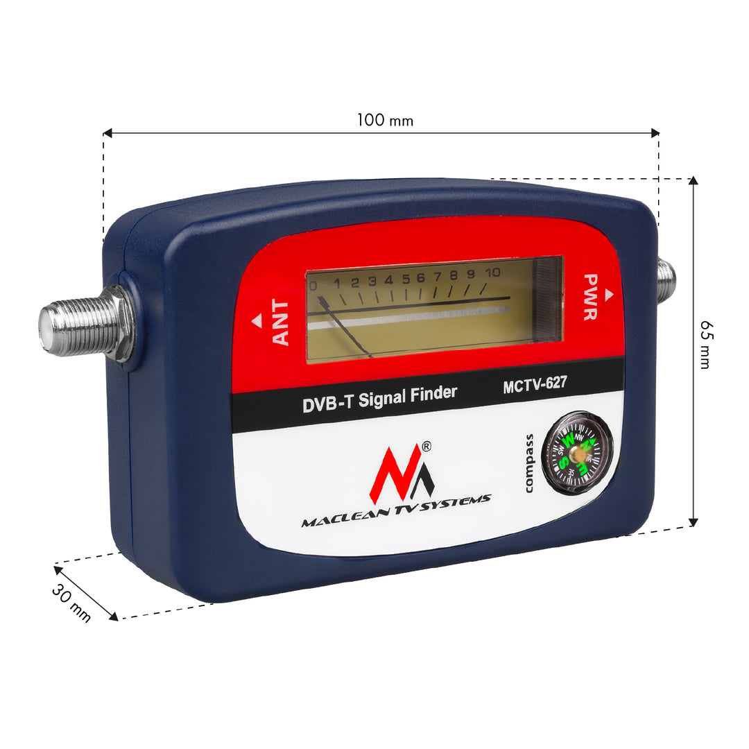 Medidor de TV DVB-T Maclean, maletín, cable de 25 cm F-F, MCTV-627 + 10 pilas AA Varta Industrial