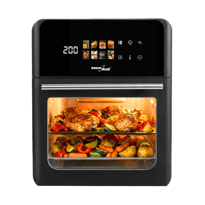 Freidora sin aceite AIR FRYER GreenBlue, potencia de 1800 W, capacidad de 10 l, 8 programas, accesorios, temporizador, GB950