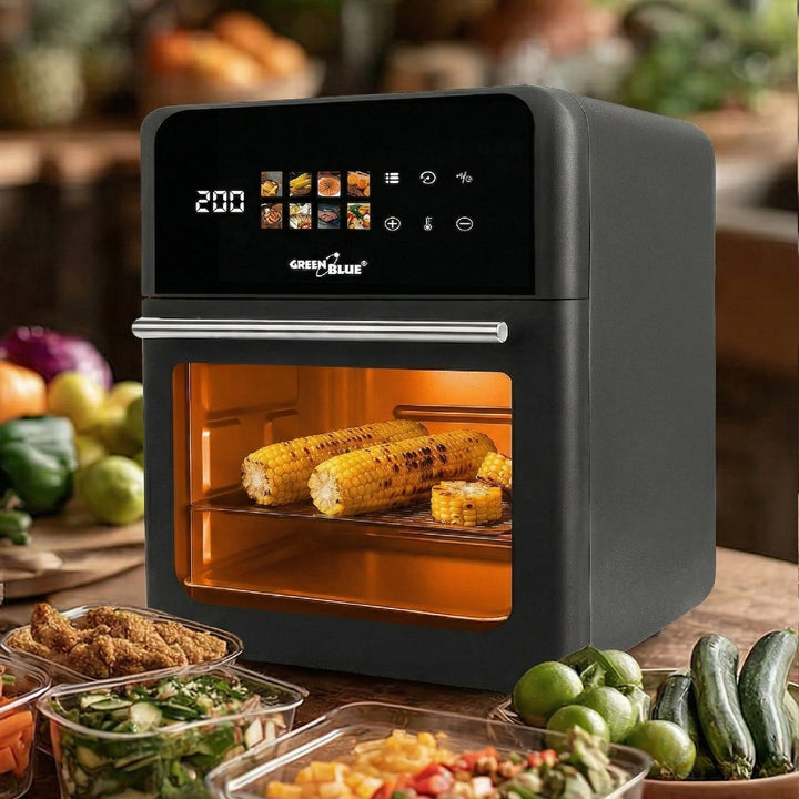 Freidora sin aceite AIR FRYER GreenBlue, potencia de 1800 W, capacidad de 10 l, 8 programas, accesorios, temporizador, GB950
