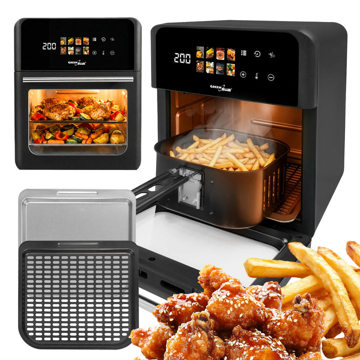 Freidora sin aceite AIR FRYER GreenBlue, potencia de 1800 W, capacidad de 10 l, 8 programas, accesorios, temporizador, GB950