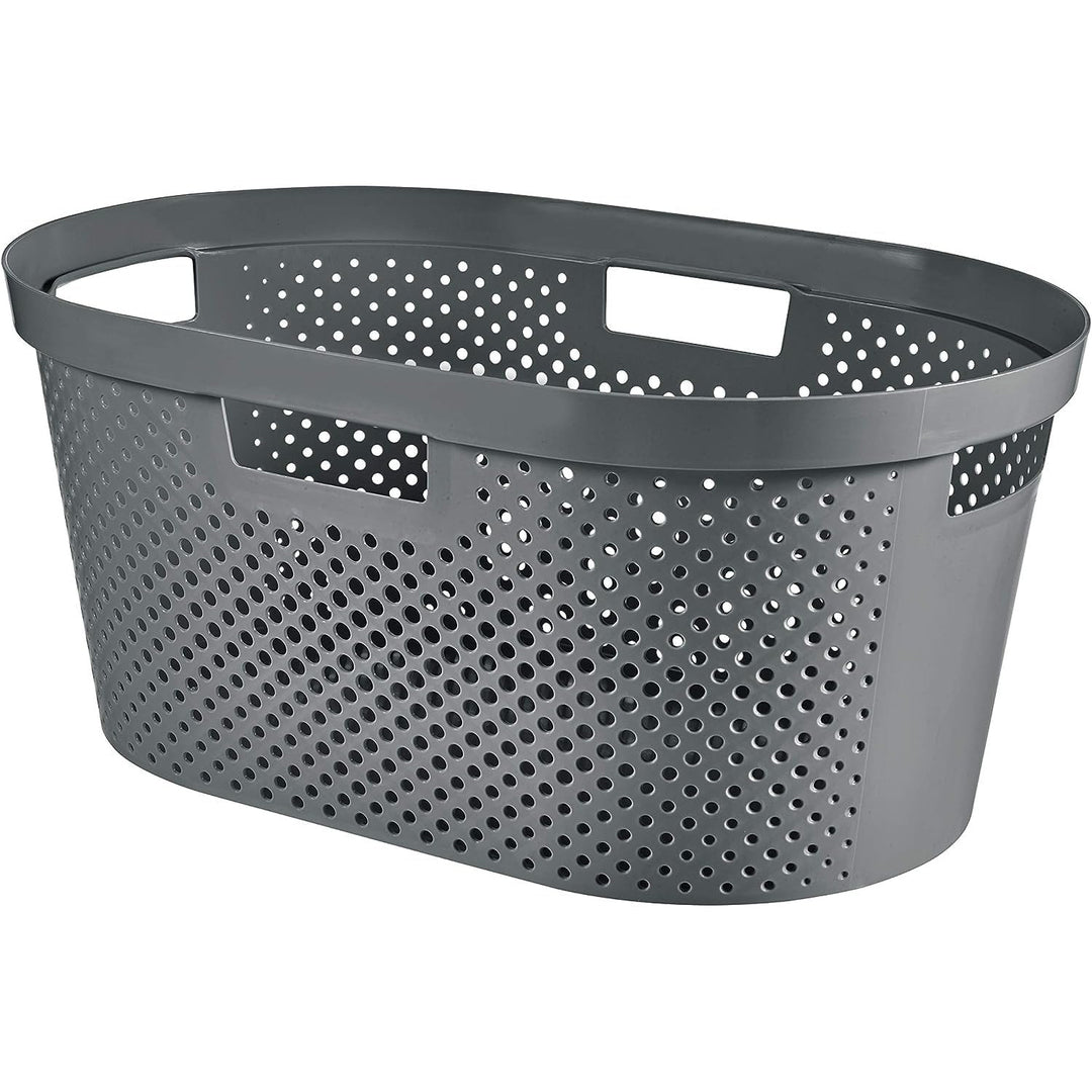 Curver Infinity Recycled mangle / cesto para la ropa, Capacidad 40L, Gris oscuro, 100% reciclado, 245675 + Curver Infinity Recycled 60L cesto para la ropa