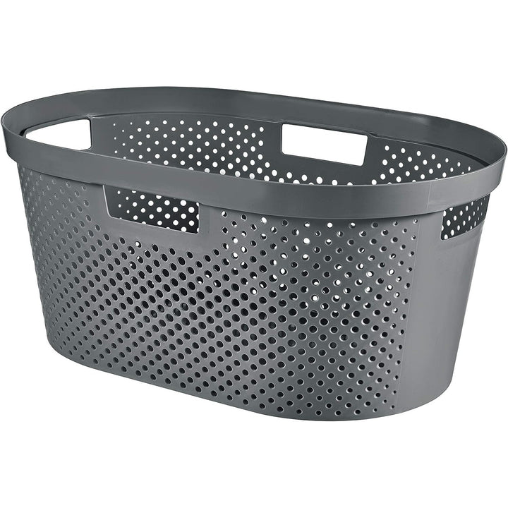 Curver Infinity Recycled mangle / cesto para la ropa, Capacidad 40L, Gris oscuro, 100% reciclado, 245675 + Curver Infinity Recycled 60L cesto para la ropa