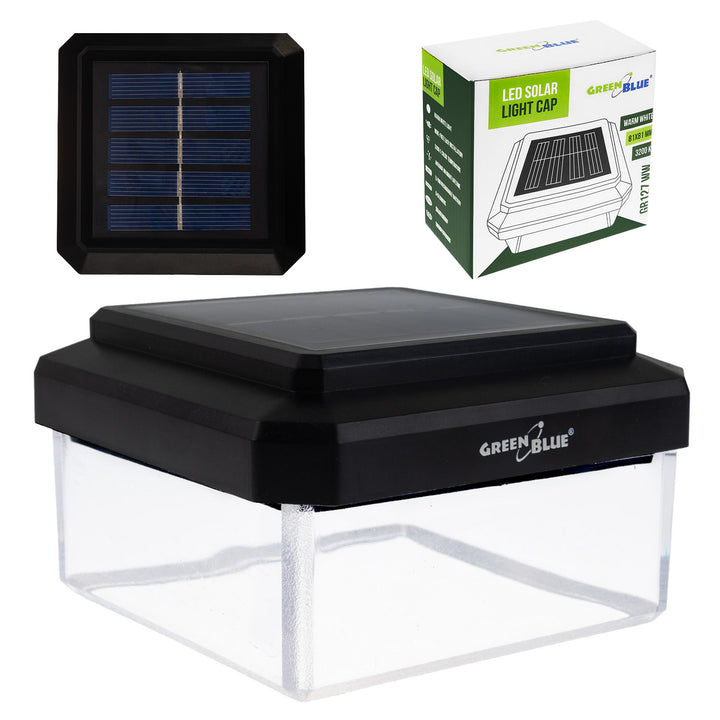 Lámpara LED solar para poste GreenBlue, 80 x 80 mm, cubierta en forma de sobre, 3200 K, GB127 WW