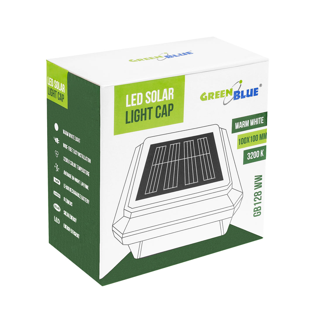 Lámpara LED solar para poste GreenBlue, 100 x 100 mm, cubierta en forma de sobre, 3200 K, GB128 WW