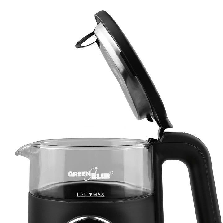 Hervidor eléctrico inalámbrico GreenBlue, capacidad de 1,7 l, depósito de agua de cristal, pantalla clara, selección de temperatura, 2200 W, GB670 B