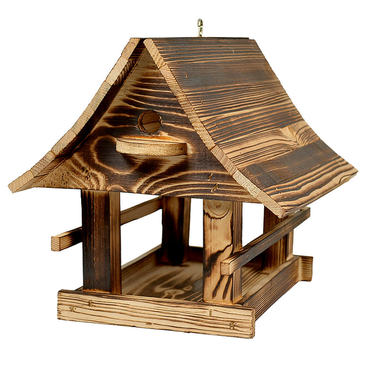 Comedero para pájaros Woodok, de madera, cocido, gancho para colgar + alpiste 1kg