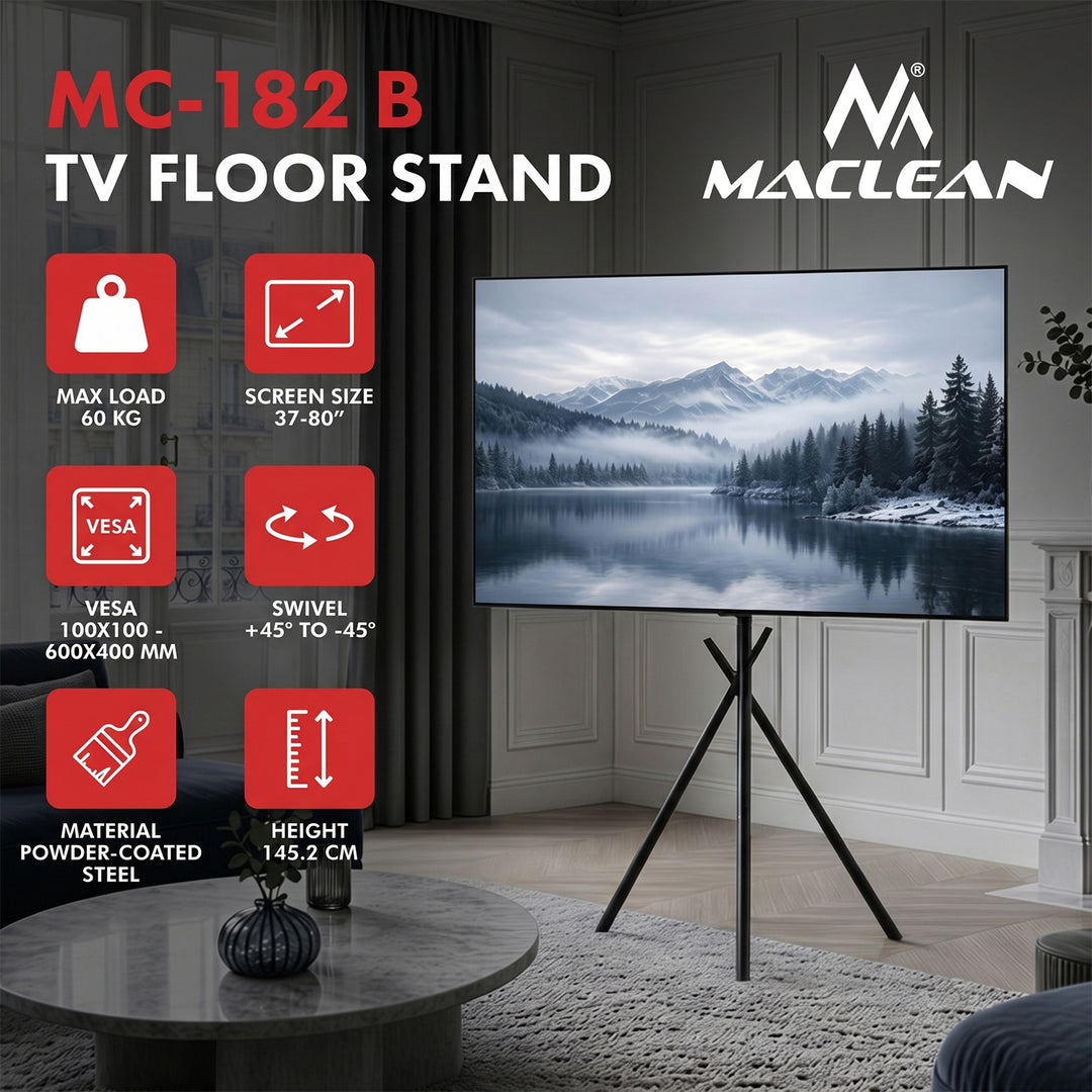 Soporte de suelo para televisor Maclean, 37-80", VESA máx. 600x400, máx. 60 kg, MC-182 B
