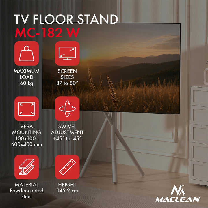 Soporte de suelo para televisor Maclean, 37-80", VESA máx. 600x400, máx. 60 kg, MC-182 W