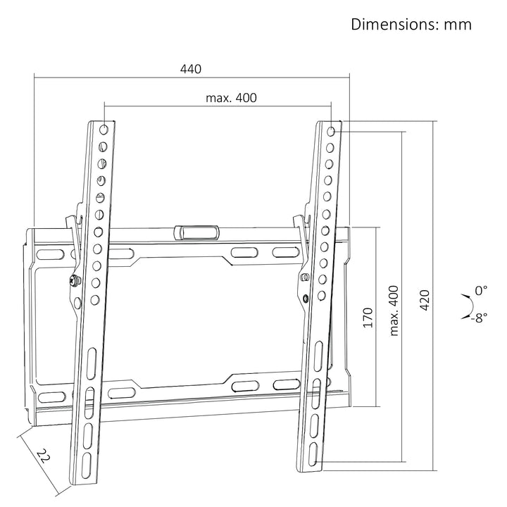 Soporte / colgador para TV Maclean, VESA máx. 400x400, 32-75", hasta 45 kg, negro, ajuste de inclinación 0°~-8°, MC-187