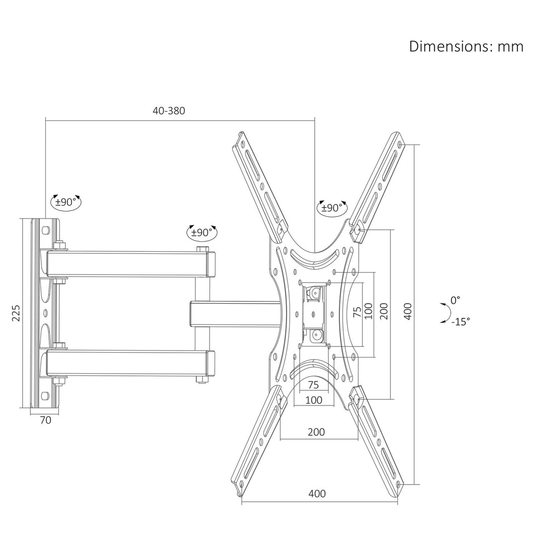 Soporte / colgador para TV Maclean, VESA máx. 400x400, 32-55", hasta 25 kg, negro, ajuste de inclinación 0°~-15° y giro +90°~-90°, MC-190