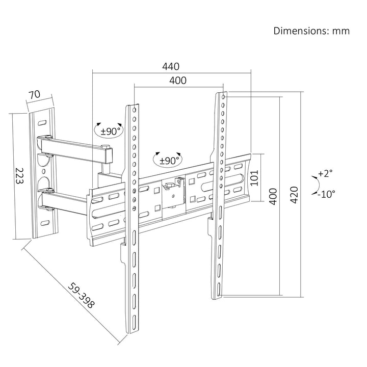 Soporte / colgador para TV Maclean, VESA máximo 400x400, 32-55", hasta 30 kg, negro, ajuste de inclinación +2°~-10° y giro +90°~-90°, MC-191