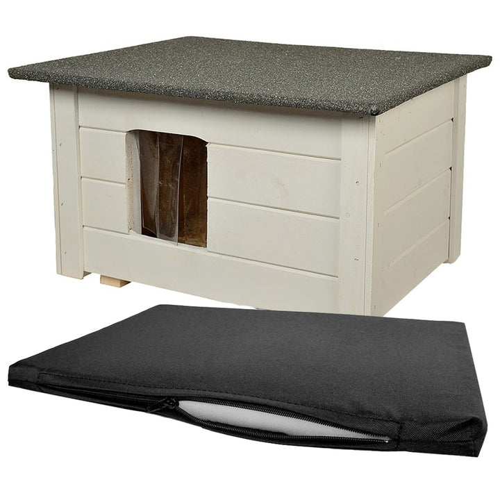 Caseta para perros y gatos Woodok, aislada, madera de abeto, gris claro + ropa de cama