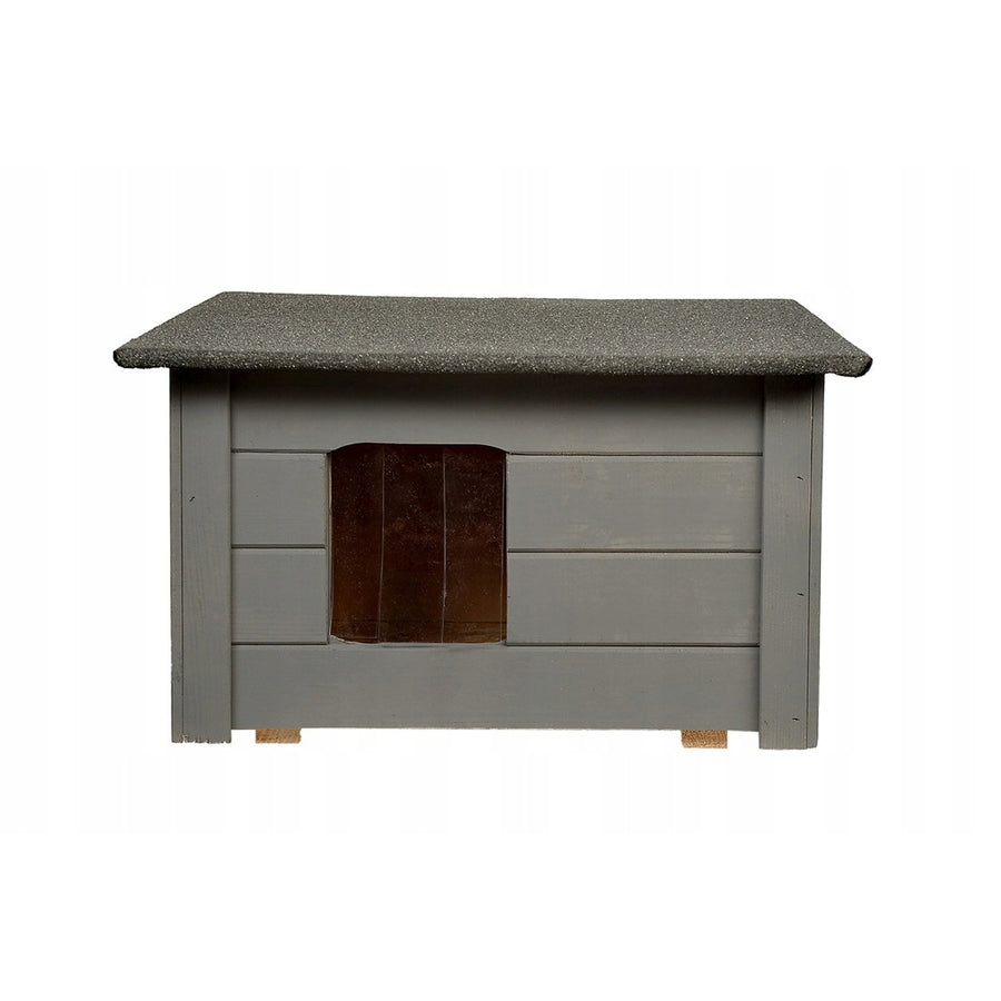 Caseta para perro Woodok, aislada, madera de abeto, gris + cama para perro