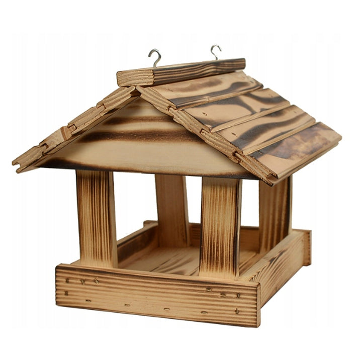 Comedero para pájaros Woodok, madera de abeto, cocido, ganchos resistentes + alpiste 1kg