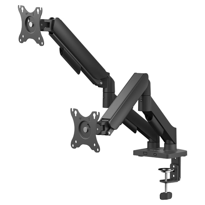 Soporte de escritorio para monitor doble Savio, 17-32'', 9 kg de carga por monitor, VESA, mecanismo de resorte, negro, SAVUM-04