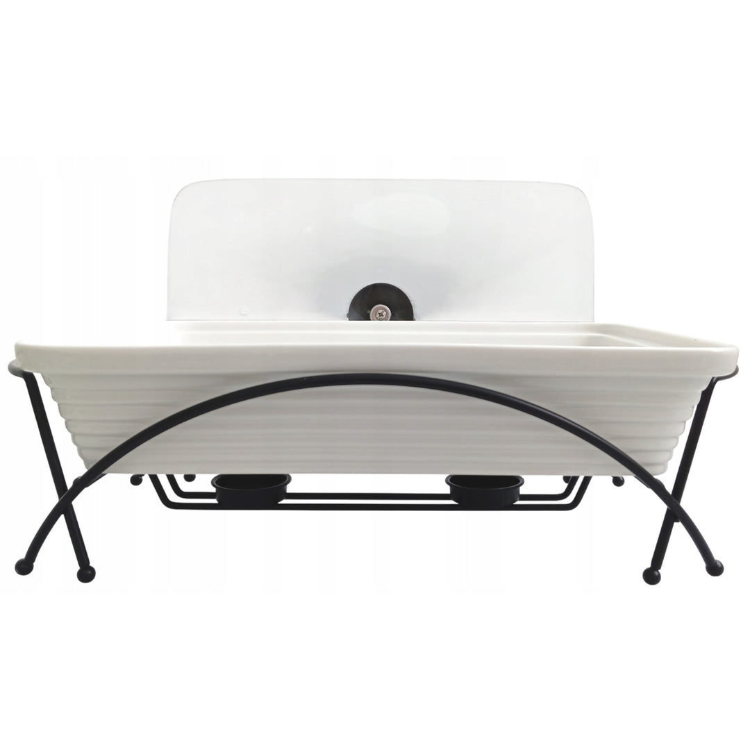 Calientaplatos de cerámica Maestro, rectangular, blanco, capacidad 1,7L, puede usarse en el horno, rejilla y tapa con asa incluidas, MR-11362-73