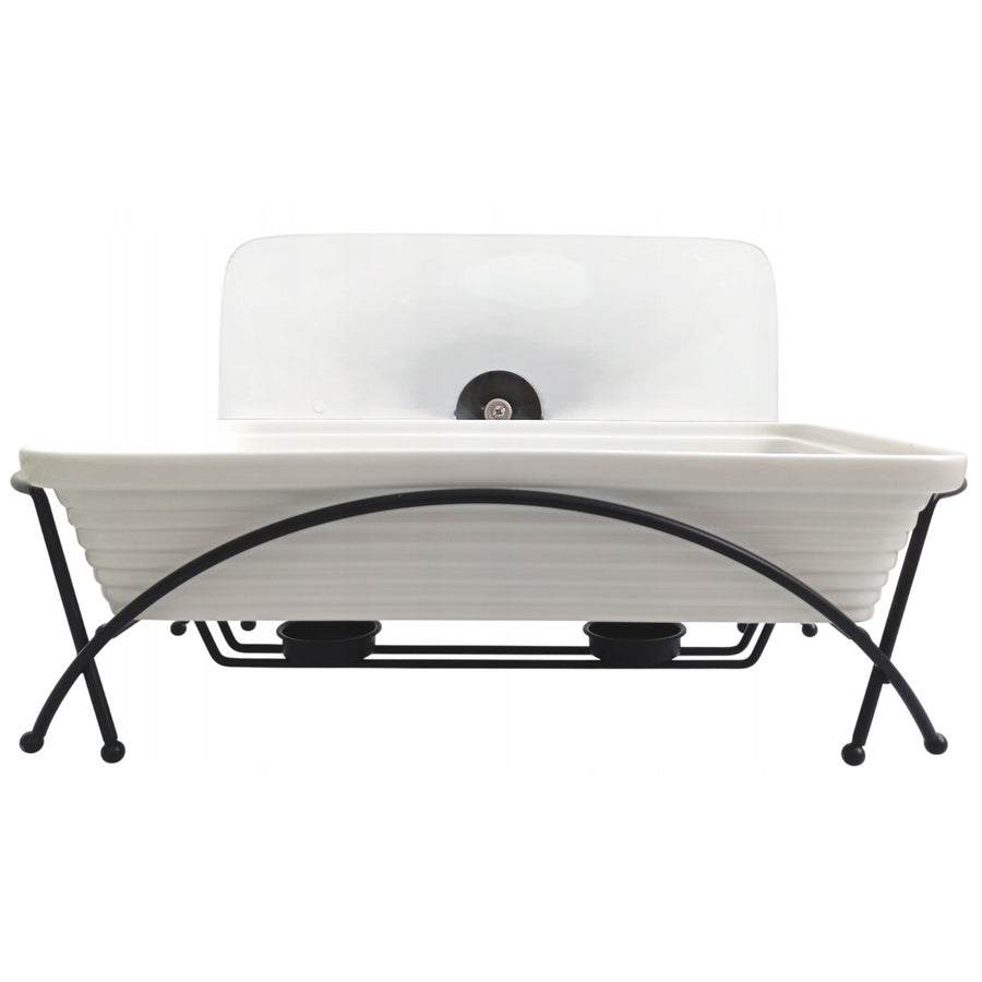Calientaplatos de cerámica Maestro, rectangular, blanco, capacidad 1,7L, puede usarse en el horno, rejilla y tapa con asa incluidas, MR-11362-73