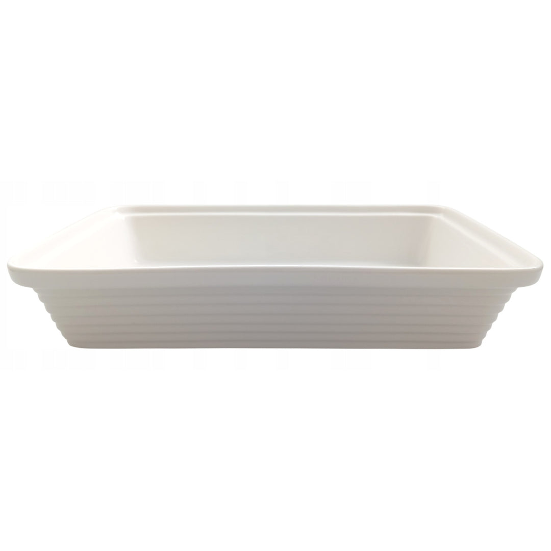 Calientaplatos de cerámica Maestro, rectangular, blanco, capacidad 1,7L, puede usarse en el horno, rejilla y tapa con asa incluidas, MR-11362-73