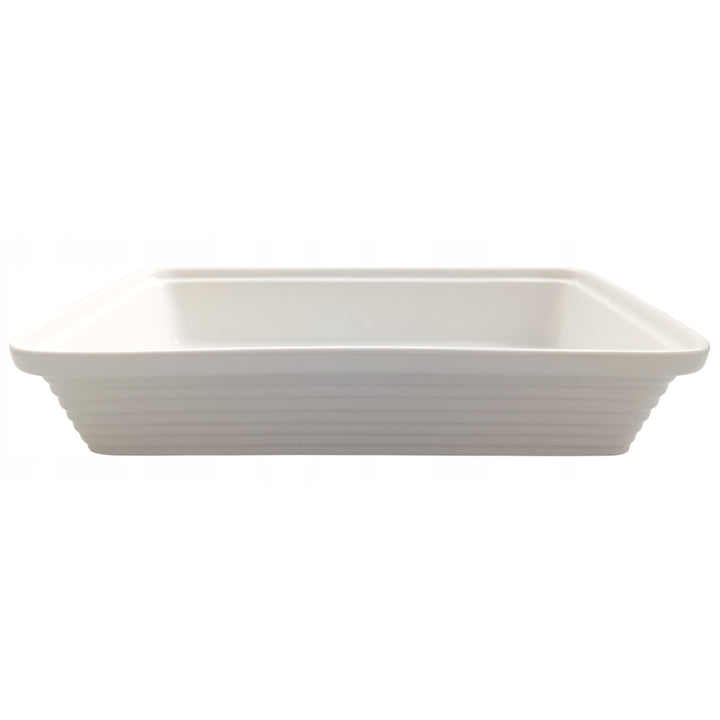 Calientaplatos de cerámica Maestro, rectangular, blanco, capacidad 1,7L, puede usarse en el horno, rejilla y tapa con asa incluidas, MR-11362-73