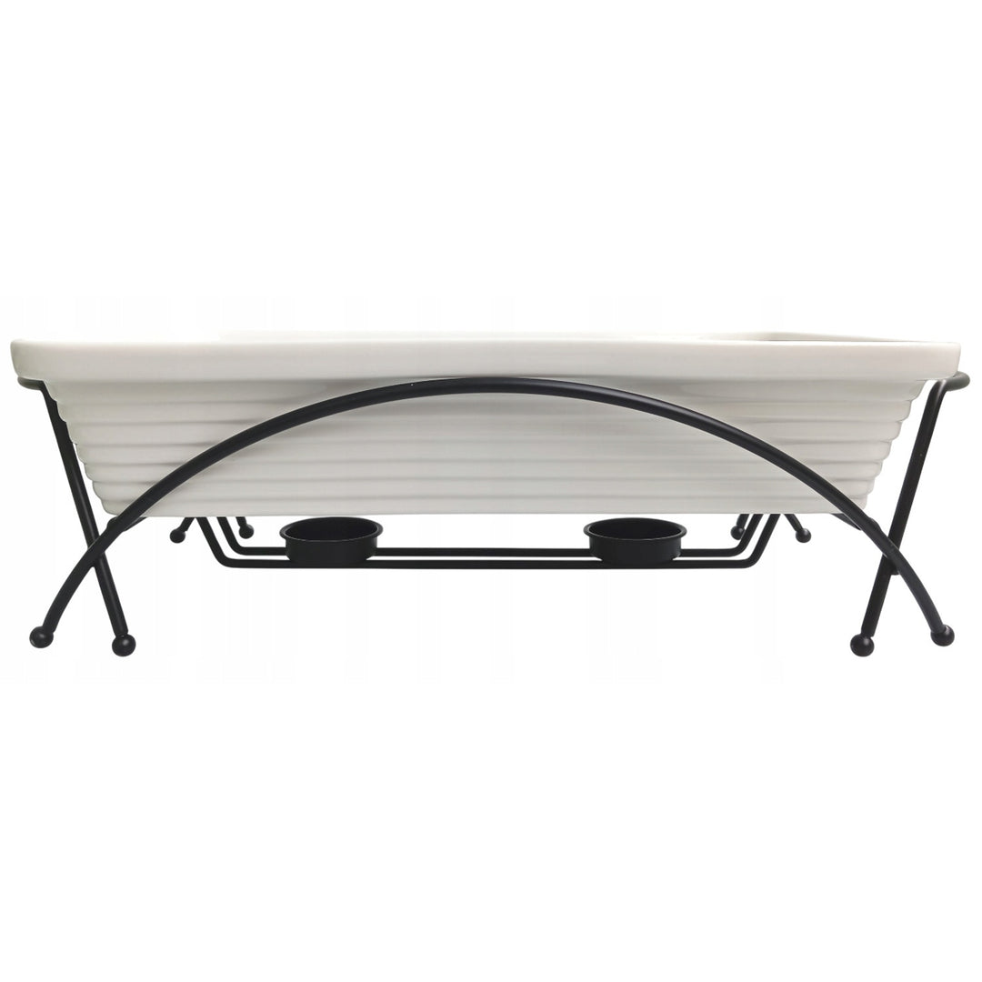 Calientaplatos de cerámica Maestro, rectangular, blanco, capacidad 1,7L, puede usarse en el horno, rejilla y tapa con asa incluidas, MR-11362-73