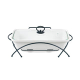 Calientaplatos de cerámica Maestro, rectangular, blanco, capacidad 1,7L, puede usarse en el horno, rejilla y tapa con asa incluidas, MR-11362-73