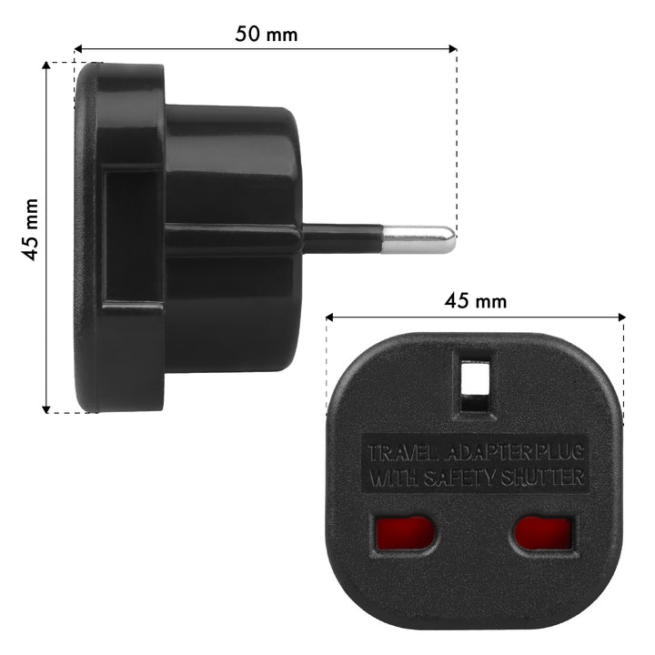 Adaptador Maclean de enchufe del Reino Unido a enchufe de la UE, negro, MCE72, 2 piezas