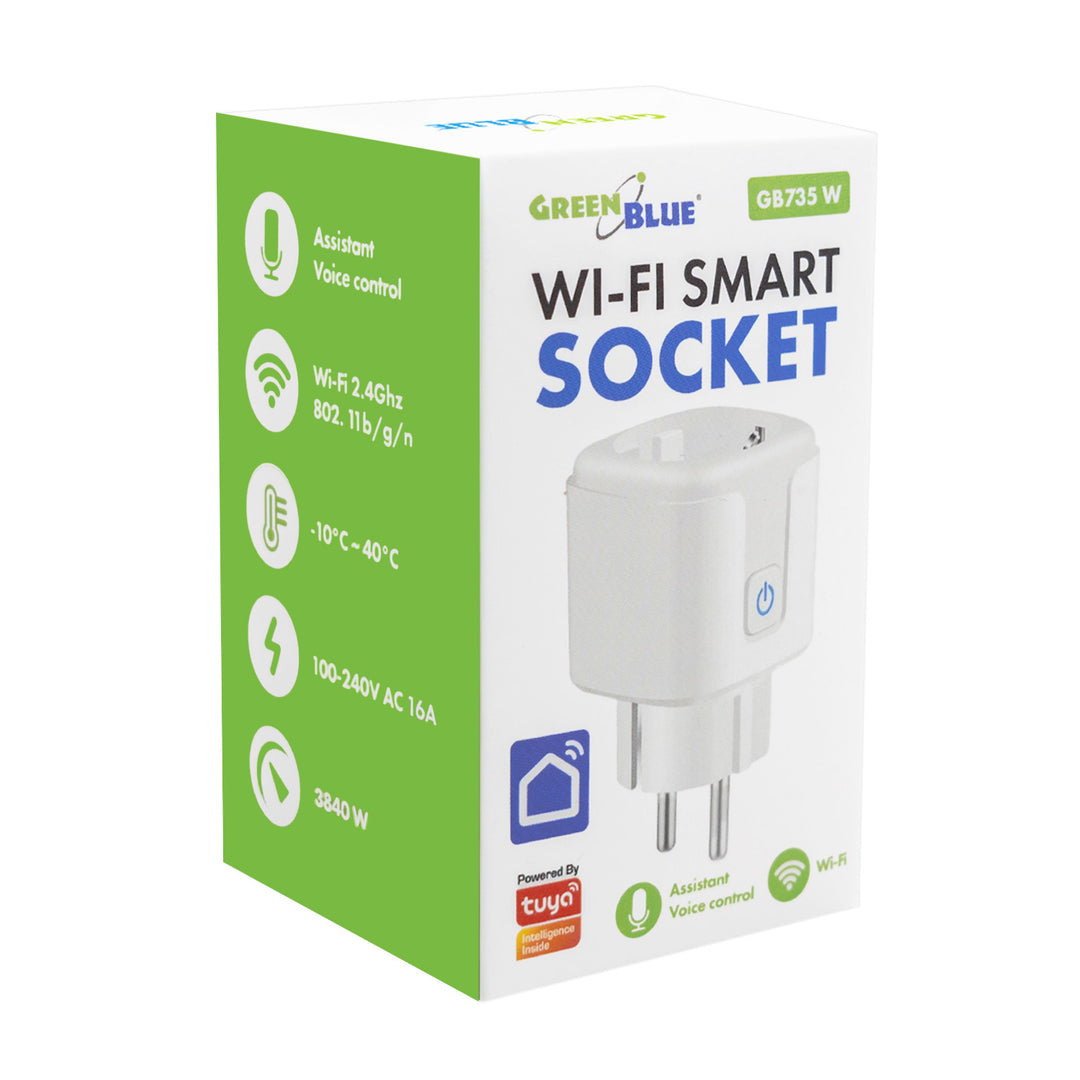 Enchufe WiFi GreenBlue con control remoto, compatible con Android/iOS/Alexa/Google Home, temporizador, medidor de potencia, máx. 16 A/3840 W, GB735 W
