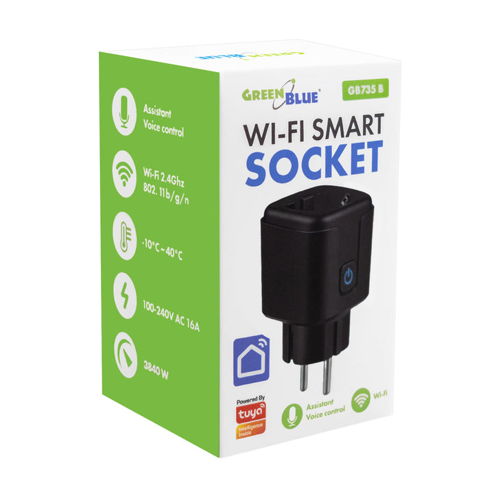 Toma de corriente WiFi GreenBlue con control remoto, compatible con Android/iOS/Alexa/Google Home, temporizador, medidor de potencia, máx. 16 A/3840 W, GB735 B