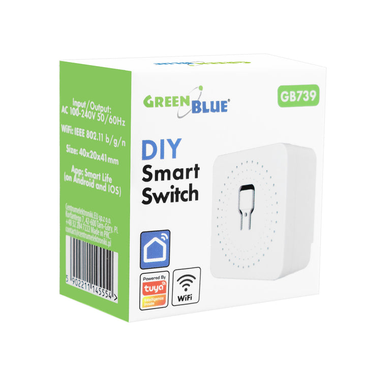 Relé WiFi empotrable GreenBlue, compatible con Android/iOS/Alexa/Google Home, 100-240 V CA, 50/60 Hz, máx. 16 A, para LED de 150 W, GB739