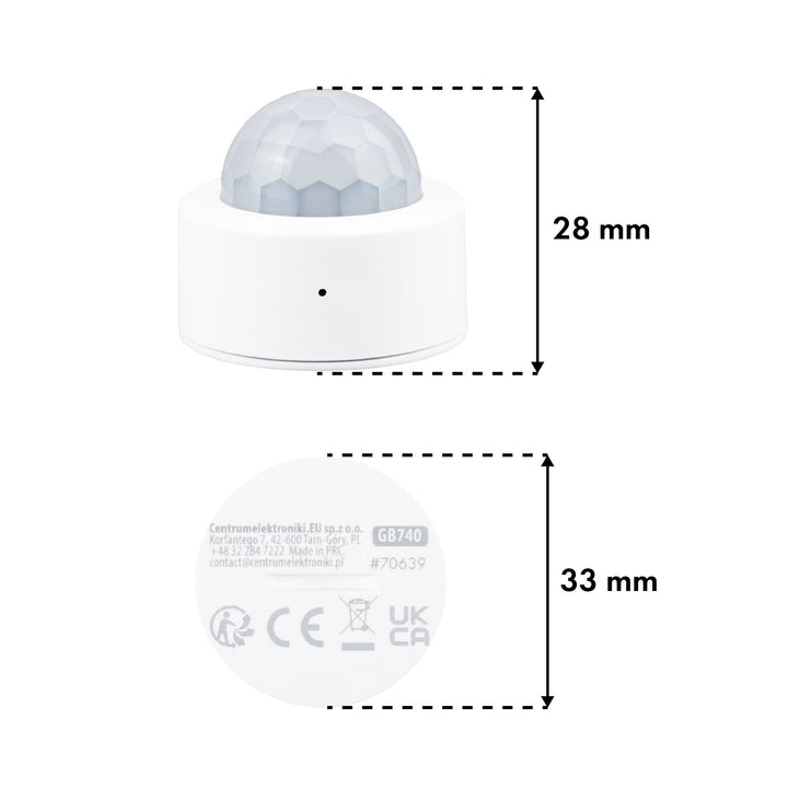 Sensor de movimiento inalámbrico Zigbee Tuya GreenBlue, Android/iOS, CR2450 DC 3,0 V, ángulo de detección de 120° / hasta 8 m, GB740