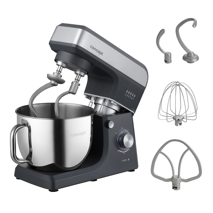 Bátidora planetaria Concept Dough Expert, potencia de 1900 W, gancho doble, función de calentamiento del bol, 6 velocidades diferentes, RM6010