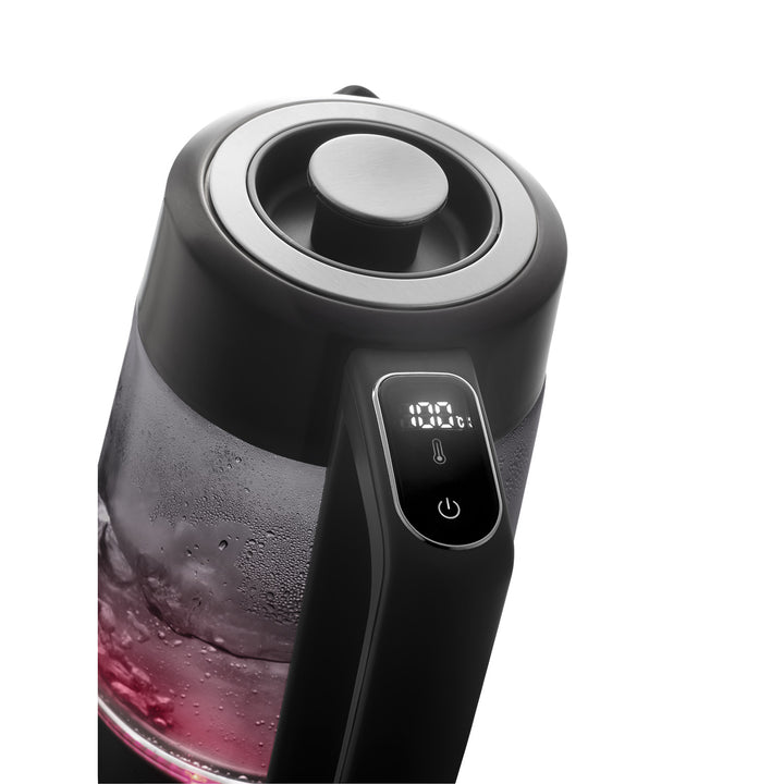 Hervidor eléctrico de vidrio Concept, capacidad 1,7 l, potencia 1850-2200 W, color negro, conector Strix, regulación de temperatura, control digital, RK4195