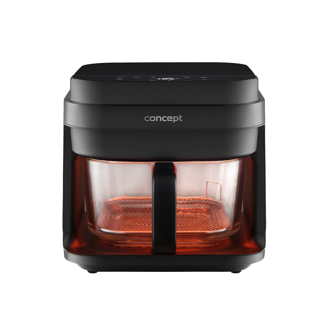 Freidora sin aceite Concept Glass&Fast, capacidad 5,5 l, 7 programas, pantalla LED táctil, modo de fritura saludable, recipiente de cristal, FR5500