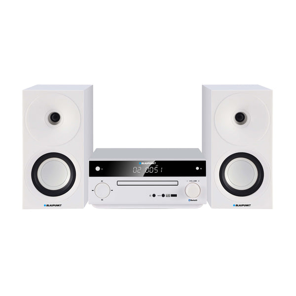 Microtorre Blaupunkt, potencia 150 W, radio FM, entrada AUX y conector USB, Bluetooth, entrada HDMI, reloj con alarma, pantalla LED, color blanco, MS30.02BT