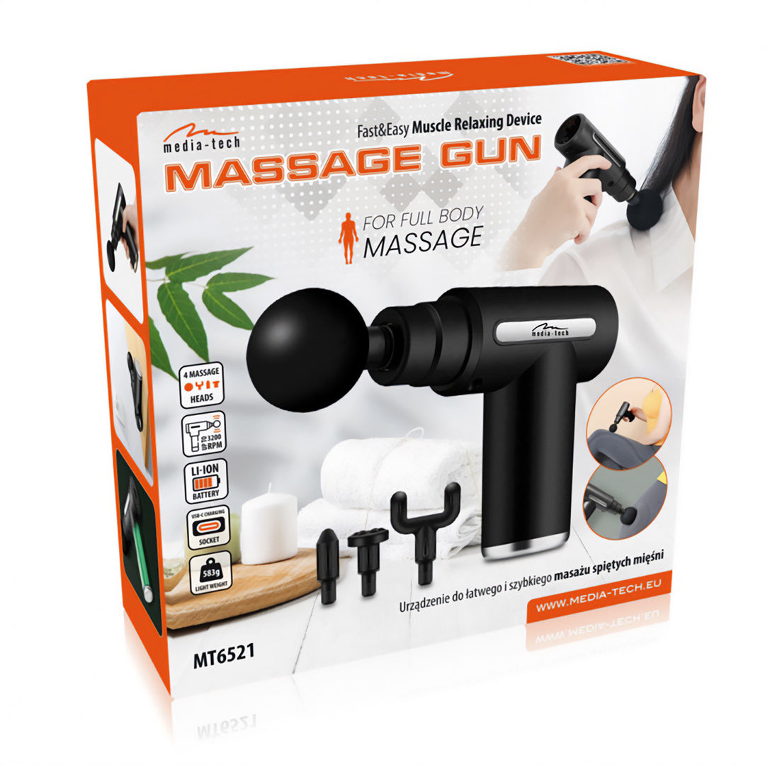 Masajeador para un masaje fácil y rápido de los músculos tensos, Media-tech, 4 cabezales de masaje intercambiables, MT6521