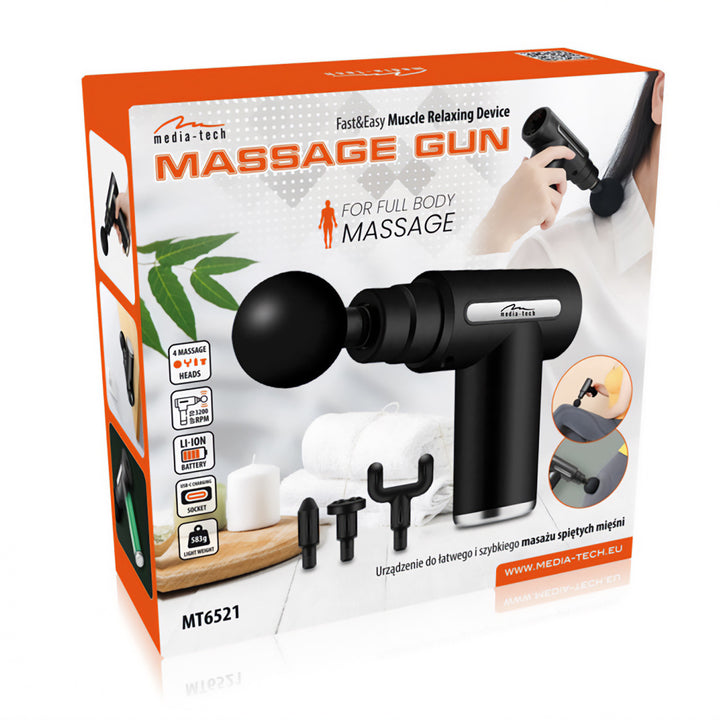 Masajeador para un masaje fácil y rápido de los músculos tensos, Media-tech, 4 cabezales de masaje intercambiables, MT6521