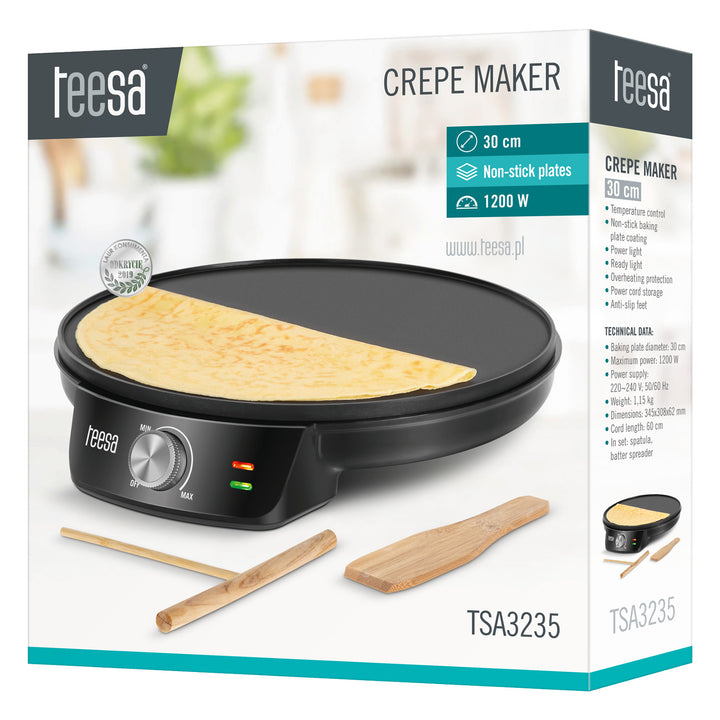 Crepera Teesa, sartén eléctrica para crepes, diámetro de la placa 30 cm, potencia 1200 W, TSA3235